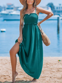 CUPSHE Women's Maxi Dress Ditsy Floral Smocked Summer Sundress Sleeveless Ruffled Spaghetti Straps Long Beach Formal Dress - 7DAY'S