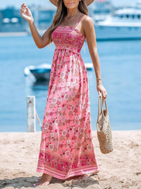 CUPSHE Women's Maxi Dress Ditsy Floral Smocked Summer Sundress Sleeveless Ruffled Spaghetti Straps Long Beach Formal Dress - 7DAY'S