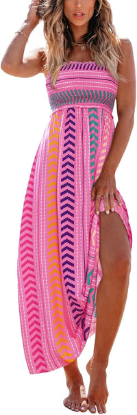 CUPSHE Women's Maxi Dress Ditsy Floral Smocked Summer Sundress Sleeveless Ruffled Spaghetti Straps Long Beach Formal Dress - 7DAY'S