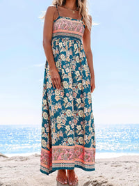 CUPSHE Women's Maxi Dress Ditsy Floral Smocked Summer Sundress Sleeveless Ruffled Spaghetti Straps Long Beach Formal Dress - 7DAY'S