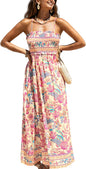 CUPSHE Women's Maxi Dress Ditsy Floral Smocked Summer Sundress Sleeveless Ruffled Spaghetti Straps Long Beach Formal Dress - 7DAY'S