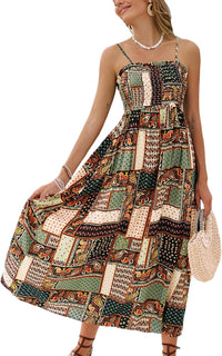 CUPSHE Women's Maxi Dress Ditsy Floral Smocked Summer Sundress Sleeveless Ruffled Spaghetti Straps Long Beach Formal Dress - 7DAY'S