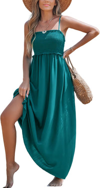 CUPSHE Women's Maxi Dress Ditsy Floral Smocked Summer Sundress Sleeveless Ruffled Spaghetti Straps Long Beach Formal Dress - 7DAY'S