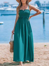 CUPSHE Women's Maxi Dress Ditsy Floral Smocked Summer Sundress Sleeveless Ruffled Spaghetti Straps Long Beach Formal Dress - 7DAY'S