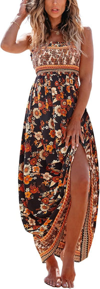 CUPSHE Women's Maxi Dress Ditsy Floral Smocked Summer Sundress Sleeveless Ruffled Spaghetti Straps Long Beach Formal Dress - 7DAY'S