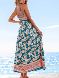 CUPSHE Women's Maxi Dress Ditsy Floral Smocked Summer Sundress Sleeveless Ruffled Spaghetti Straps Long Beach Formal Dress - 7DAY'S
