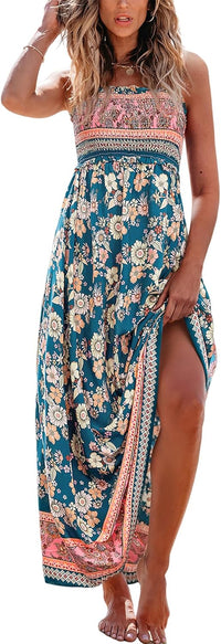 CUPSHE Women's Maxi Dress Ditsy Floral Smocked Summer Sundress Sleeveless Ruffled Spaghetti Straps Long Beach Formal Dress - 7DAY'S