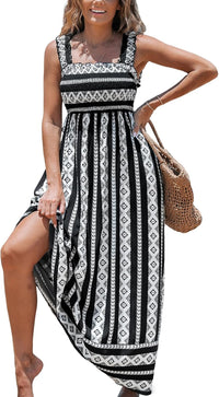 CUPSHE Women's Maxi Dress Ditsy Floral Smocked Summer Sundress Sleeveless Ruffled Spaghetti Straps Long Beach Formal Dress - 7DAY'S