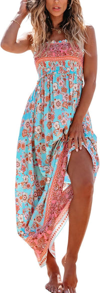 CUPSHE Women's Maxi Dress Ditsy Floral Smocked Summer Sundress Sleeveless Ruffled Spaghetti Straps Long Beach Formal Dress - 7DAY'S