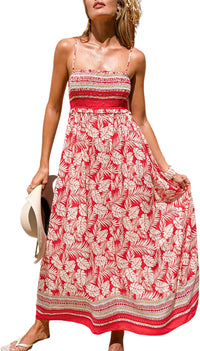 CUPSHE Women's Maxi Dress Ditsy Floral Smocked Summer Sundress Sleeveless Ruffled Spaghetti Straps Long Beach Formal Dress - 7DAY'S