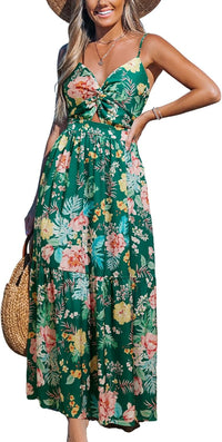 CUPSHE Women's Maxi Dress Floral Print Twisted V Neck Sleeveless Long Dress Summer Casual Dress - 7DAY'S