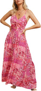 CUPSHE Women's Maxi Dress Floral Print Twisted V Neck Sleeveless Long Dress Summer Casual Dress - 7DAY'S