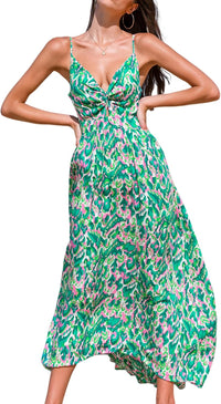 CUPSHE Women's Maxi Dress Floral Print Twisted V Neck Sleeveless Long Dress Summer Casual Dress - 7DAY'S