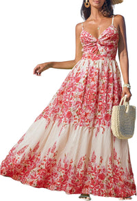 CUPSHE Women's Maxi Dress Floral Print Twisted V Neck Sleeveless Long Dress Summer Casual Dress - 7DAY'S