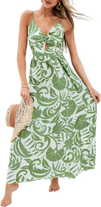 CUPSHE Women's Maxi Dress Floral Print Twisted V Neck Sleeveless Long Dress Summer Casual Dress - 7DAY'S