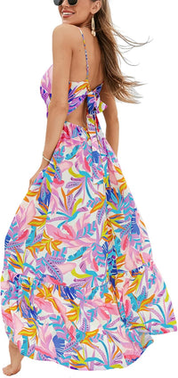 CUPSHE Women's Maxi Dress Floral Print Twisted V Neck Sleeveless Long Dress Summer Casual Dress - 7DAY'S