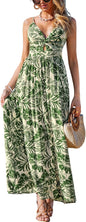 CUPSHE Women's Maxi Dress Floral Print Twisted V Neck Sleeveless Long Dress Summer Casual Dress - 7DAY'S