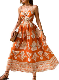 CUPSHE Women's Maxi Dress Floral Print Twisted V Neck Sleeveless Long Dress Summer Casual Dress - 7DAY'S