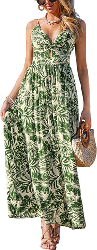 CUPSHE Women's Maxi Dress Floral Print Twisted V Neck Sleeveless Long Dress Summer Casual Dress - 7DAY'S