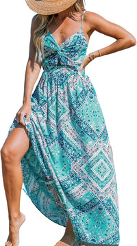 CUPSHE Women's Maxi Dress Floral Print Twisted V Neck Sleeveless Long Dress Summer Casual Dress - 7DAY'S
