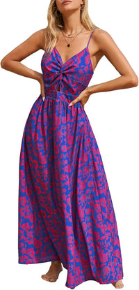 CUPSHE Women's Maxi Dress Floral Print Twisted V Neck Sleeveless Long Dress Summer Casual Dress - 7DAY'S