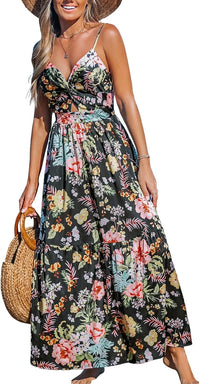 CUPSHE Women's Maxi Dress Floral Print Twisted V Neck Sleeveless Long Dress Summer Casual Dress - 7DAY'S