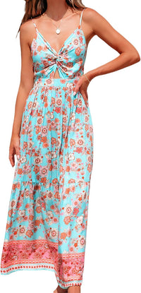 CUPSHE Women's Maxi Dress Floral Print Twisted V Neck Sleeveless Long Dress Summer Casual Dress - 7DAY'S