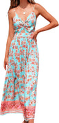 CUPSHE Women's Maxi Dress Floral Print Twisted V Neck Sleeveless Long Dress Summer Casual Dress - 7DAY'S