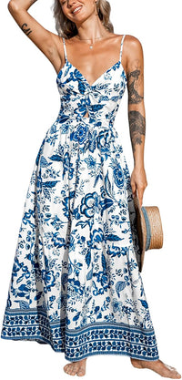CUPSHE Women's Maxi Dress Floral Print Twisted V Neck Sleeveless Long Dress Summer Casual Dress - 7DAY'S