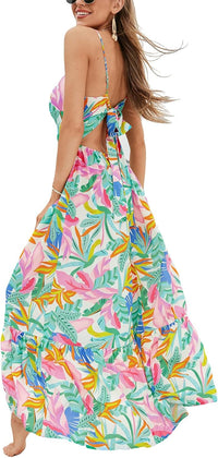 CUPSHE Women's Maxi Dress Floral Print Twisted V Neck Sleeveless Long Dress Summer Casual Dress - 7DAY'S