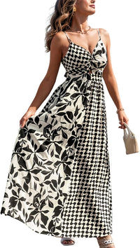 CUPSHE Women's Maxi Dress Floral Print Twisted V Neck Sleeveless Long Dress Summer Casual Dress - 7DAY'S