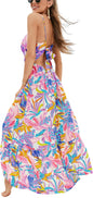 CUPSHE Women's Maxi Dress Floral Print Twisted V Neck Sleeveless Long Dress Summer Casual Dress - 7DAY'S