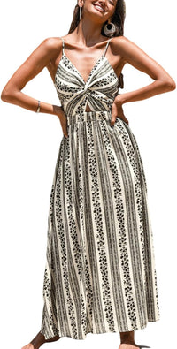 CUPSHE Women's Maxi Dress Floral Print Twisted V Neck Sleeveless Long Dress Summer Casual Dress - 7DAY'S