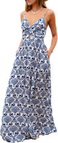CUPSHE Women's Maxi Dress Floral Print Twisted V Neck Sleeveless Long Dress Summer Casual Dress - 7DAY'S