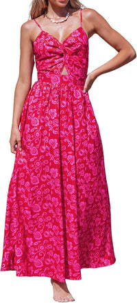 CUPSHE Women's Maxi Dress Floral Print Twisted V Neck Sleeveless Long Dress Summer Casual Dress - 7DAY'S