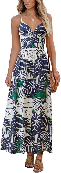 CUPSHE Women's Maxi Dress Floral Print Twisted V Neck Sleeveless Long Dress Summer Casual Dress - 7DAY'S