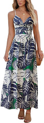 CUPSHE Women's Maxi Dress Floral Print Twisted V Neck Sleeveless Long Dress Summer Casual Dress - 7DAY'S