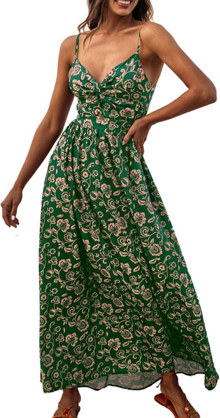 CUPSHE Women's Maxi Dress Floral Print Twisted V Neck Sleeveless Long Dress Summer Casual Dress - 7DAY'S