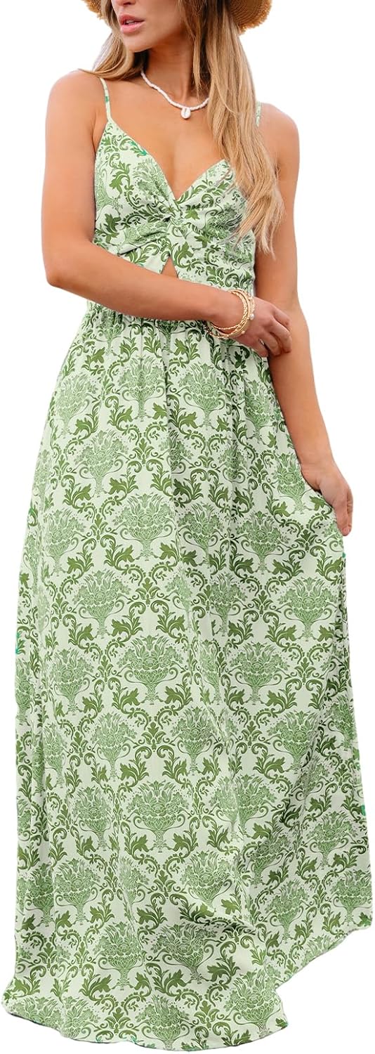 CUPSHE Women's Maxi Dress Floral Print Twisted V Neck Sleeveless Long Dress Summer Casual Dress - 7DAY'S