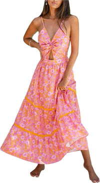 CUPSHE Women's Maxi Dress Floral Print Twisted V Neck Sleeveless Long Dress Summer Casual Dress - 7DAY'S