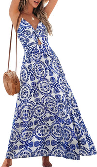CUPSHE Women's Maxi Dress Floral Print Twisted V Neck Sleeveless Long Dress Summer Casual Dress - 7DAY'S