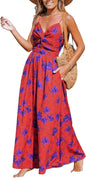 CUPSHE Women's Maxi Dress Floral Print Twisted V Neck Sleeveless Long Dress Summer Casual Dress - 7DAY'S