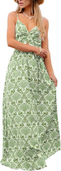 CUPSHE Women's Maxi Dress Floral Print Twisted V Neck Sleeveless Long Dress Summer Casual Dress - 7DAY'S