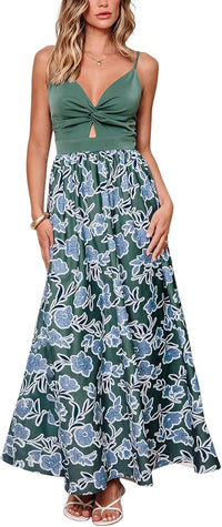 CUPSHE Women's Maxi Dress Floral Print Twisted V Neck Sleeveless Long Dress Summer Casual Dress - 7DAY'S