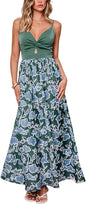 CUPSHE Women's Maxi Dress Floral Print Twisted V Neck Sleeveless Long Dress Summer Casual Dress - 7DAY'S