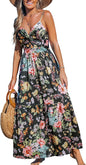 CUPSHE Women's Maxi Dress Floral Print Twisted V Neck Sleeveless Long Dress Summer Casual Dress - 7DAY'S