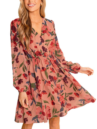 CUPSHE Women's Mini Dresses Casual Spring V Neck Chiffon Long Peasant Sleeves Flowy Summer Dress - 7DAY'S