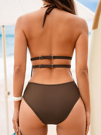 CUPSHE Women's One Piece Swimsuit Bathing Suit Deep V Neck Halter Back Tie Mesh Swimwear - 7DAY'S