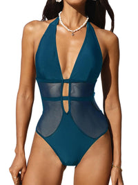 CUPSHE Women's One Piece Swimsuit Bathing Suit Deep V Neck Halter Back Tie Mesh Swimwear - 7DAY'S