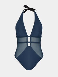 CUPSHE Women's One Piece Swimsuit Bathing Suit Deep V Neck Halter Back Tie Mesh Swimwear - 7DAY'S
